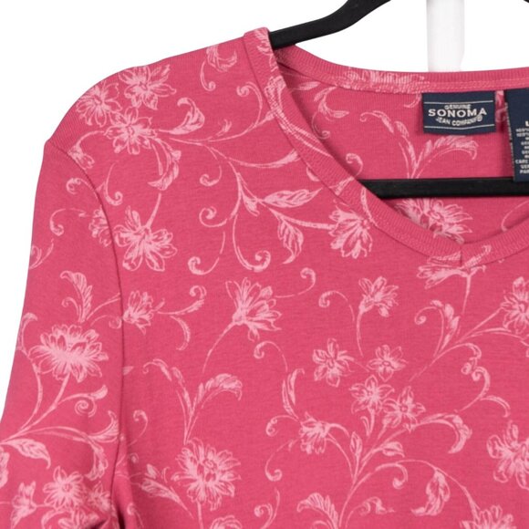 Sonoma VNeck Shirt Womens NWOT Pink Floral 3/4 Sleeve Cotton Lightweight Casual - Picture 2 of 5